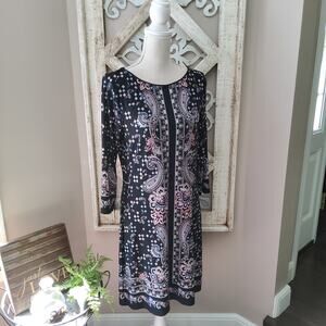 White House Black Market Women's Shift Sheath Midi Dress in Paisley Black Pink